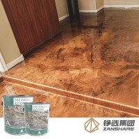 Zanshare Epoxy Flooring, Brown Copper Metallic Resin Epoxy Coffee Mixed Base with Gold Marble Veins Coating Self-Leving Concrete Coating